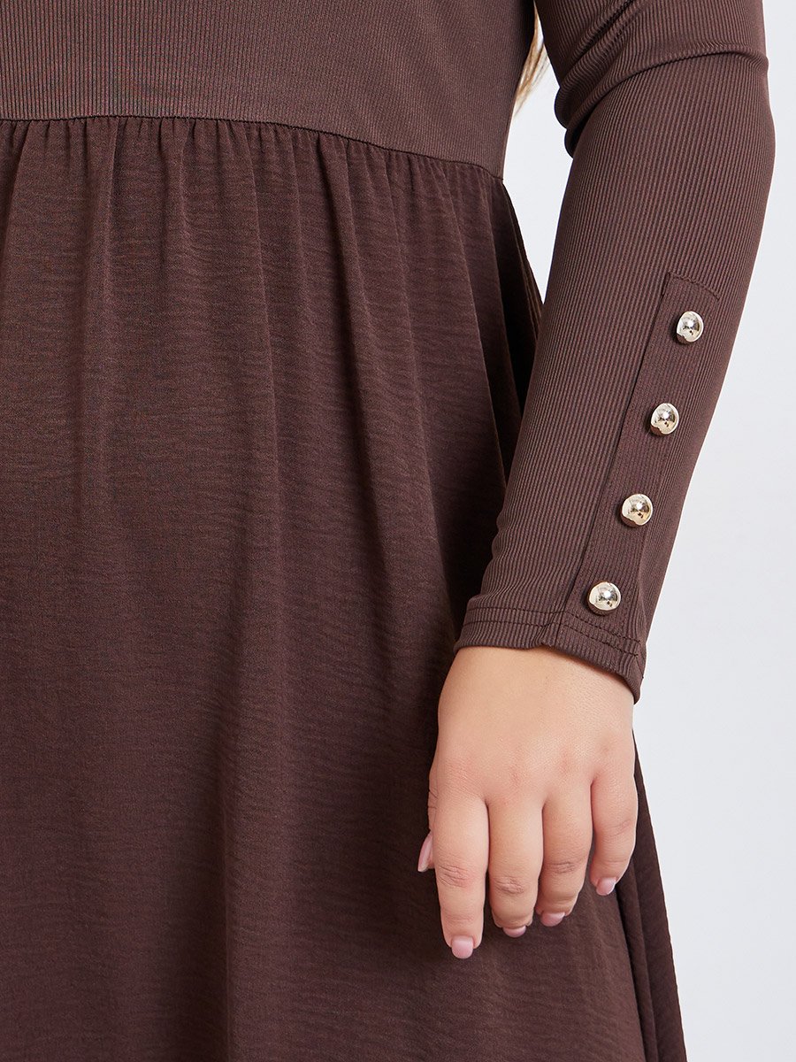 Plus Size Ribbed Long Sleeve Midi Dress
