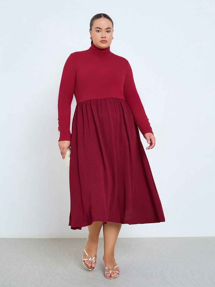 Plus Size Ribbed Long Sleeve Midi Dress