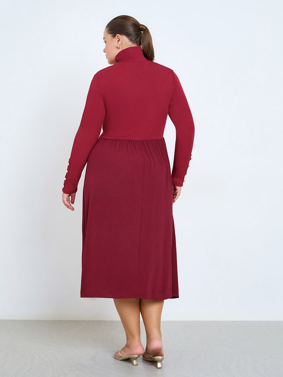 Plus Size Ribbed Long Sleeve Midi Dress