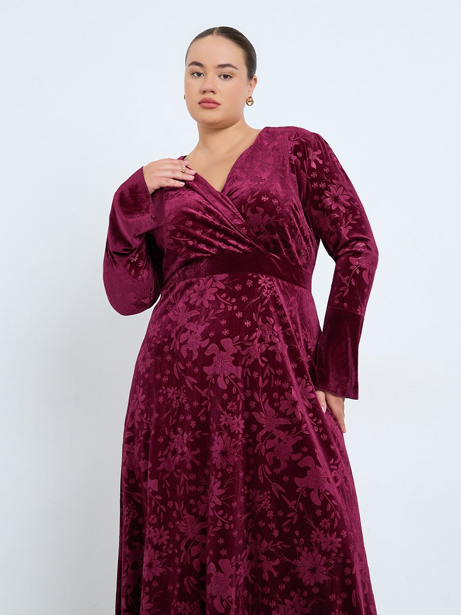 grey suit with burgundy dress Junior Plus Size Burgundy Floral Lace Sequin Embellished Mini Dress /2-1-1 main image 1