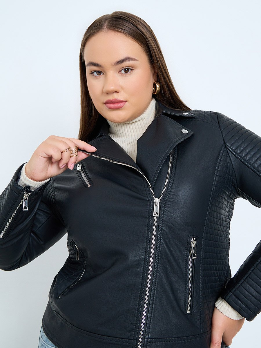 Plus Size Black Faux Leather Biker Jacket