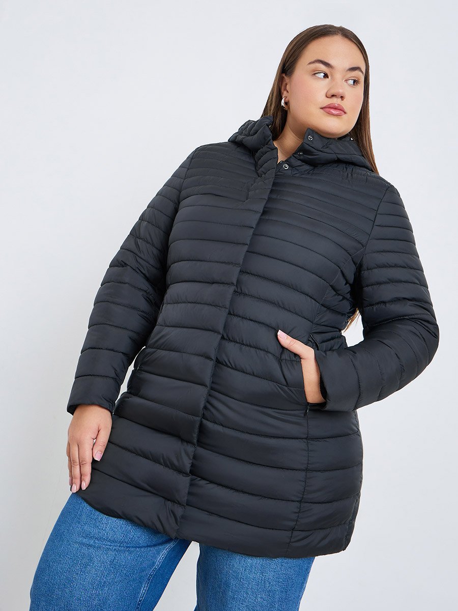Plus Size Longline Quilted Padded Coat with Hood