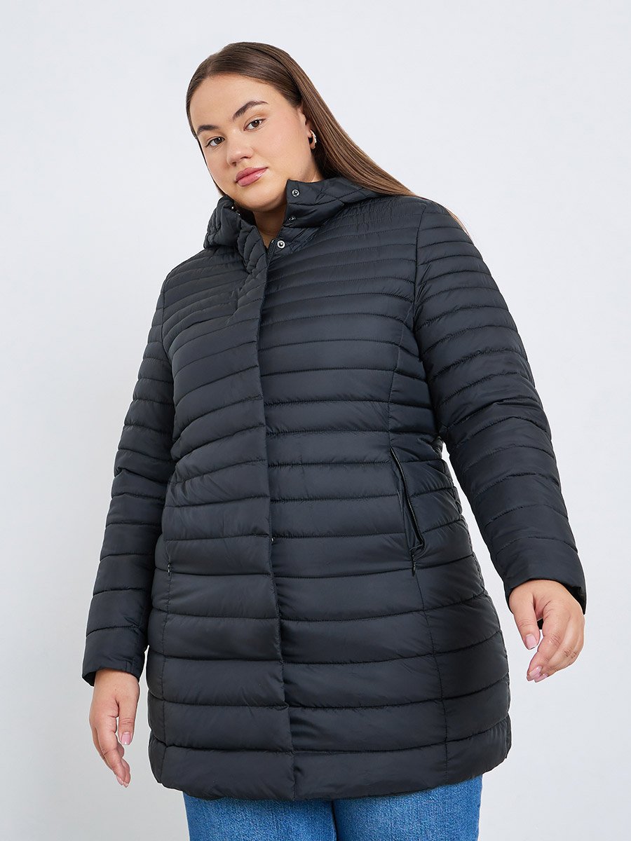 Plus Size Longline Quilted Padded Coat with Hood
