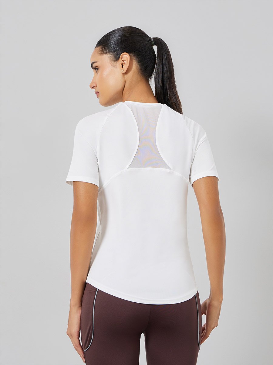 Racerback Mesh Insert Short Sleeve Top