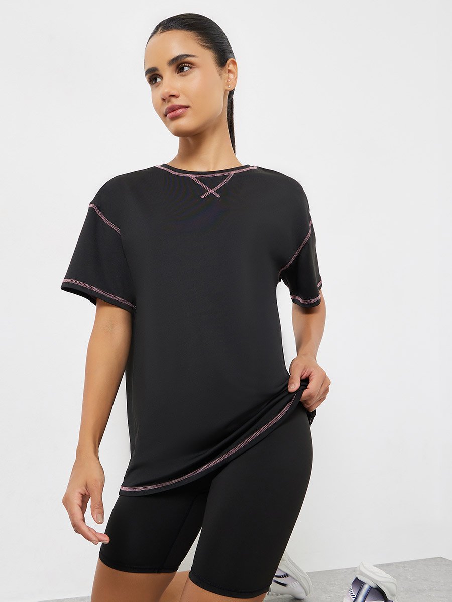 Contrast Hem Stitch Boxy Fit Top