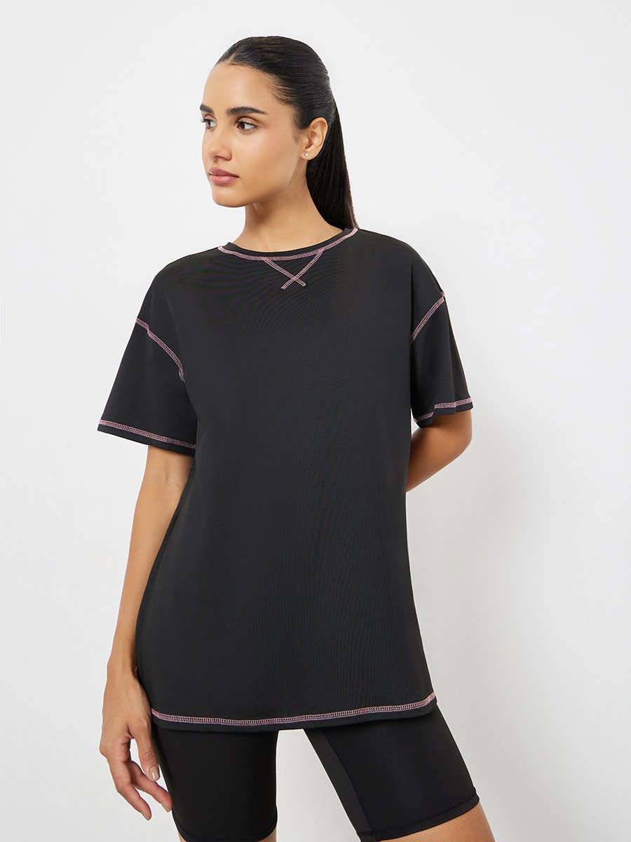 Contrast Hem Stitch Boxy Fit Top