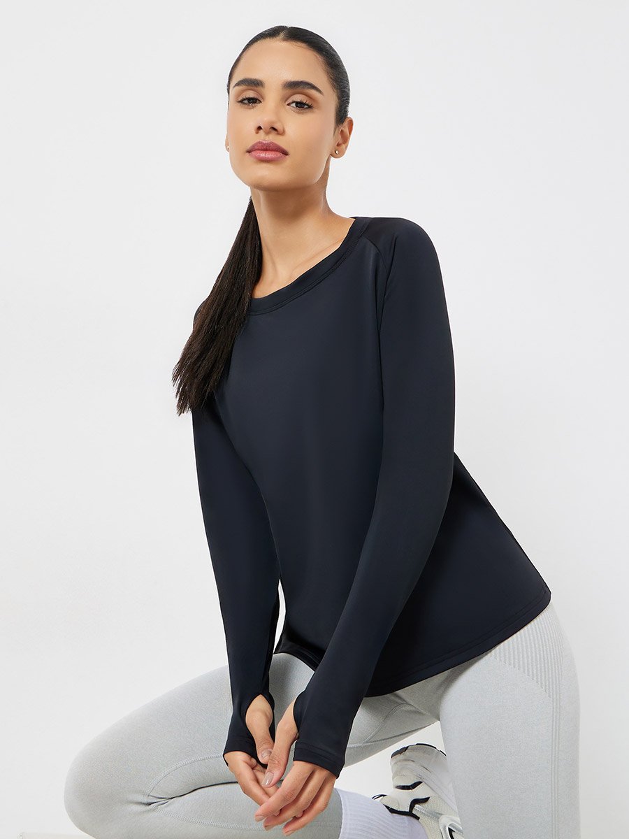 Back Texture Peep Detail Long Sleeve Top