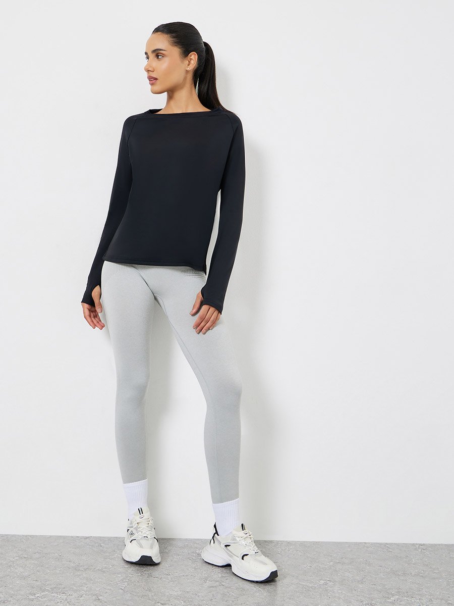 Back Texture Peep Detail Long Sleeve Top