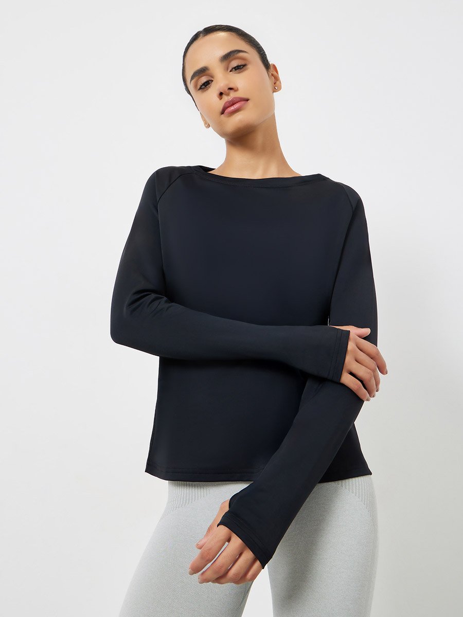 Back Texture Peep Detail Long Sleeve Top