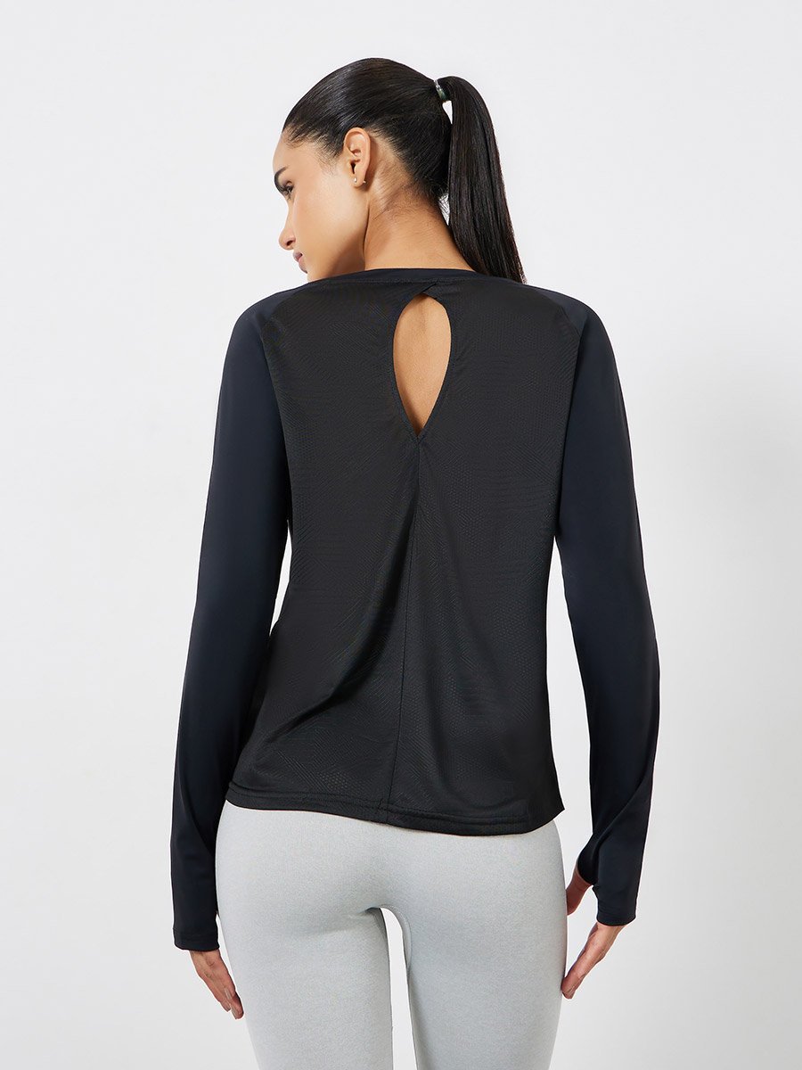Back Texture Peep Detail Long Sleeve Top