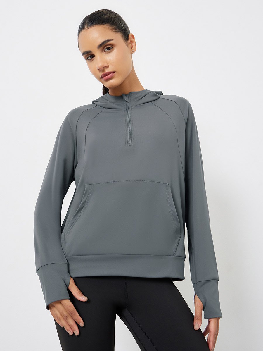 Seam Detail Half Zip Loose Fit Hooded Jacket