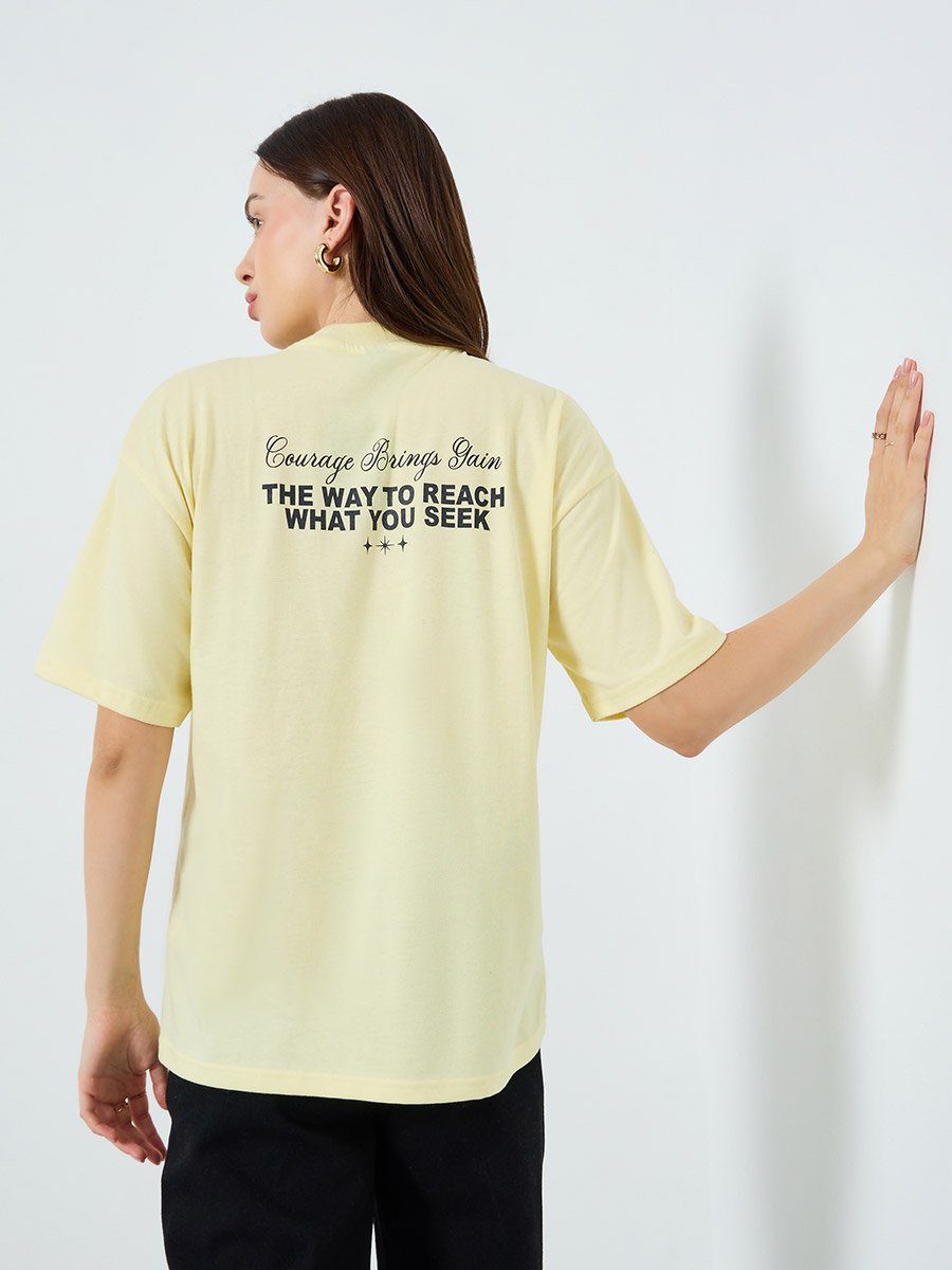 Women Yellow Slogan Print Oversized T-Shirt