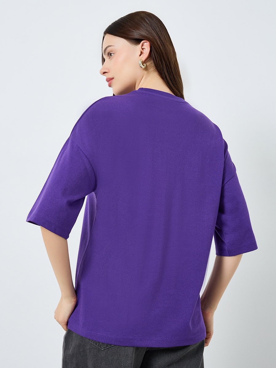 Women Purple Slogan Oversized T-Shirt