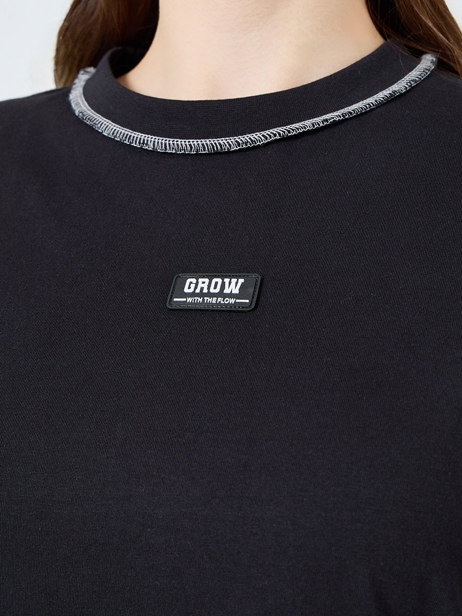 Women Black Oversized Graphic Slogan T-Shirt