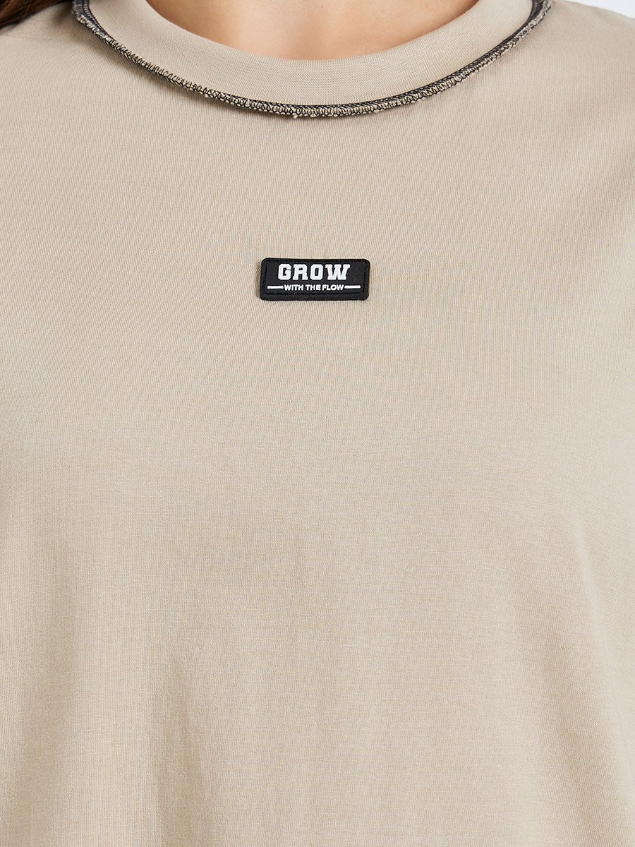 Beige Oversized Graphic T-Shirt with Contrast Stitching