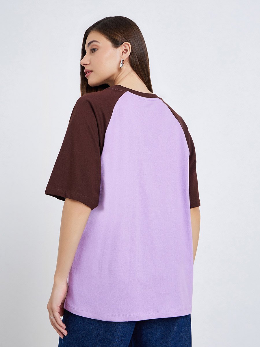Women Lilac Bear Graphic Oversized T-Shirt