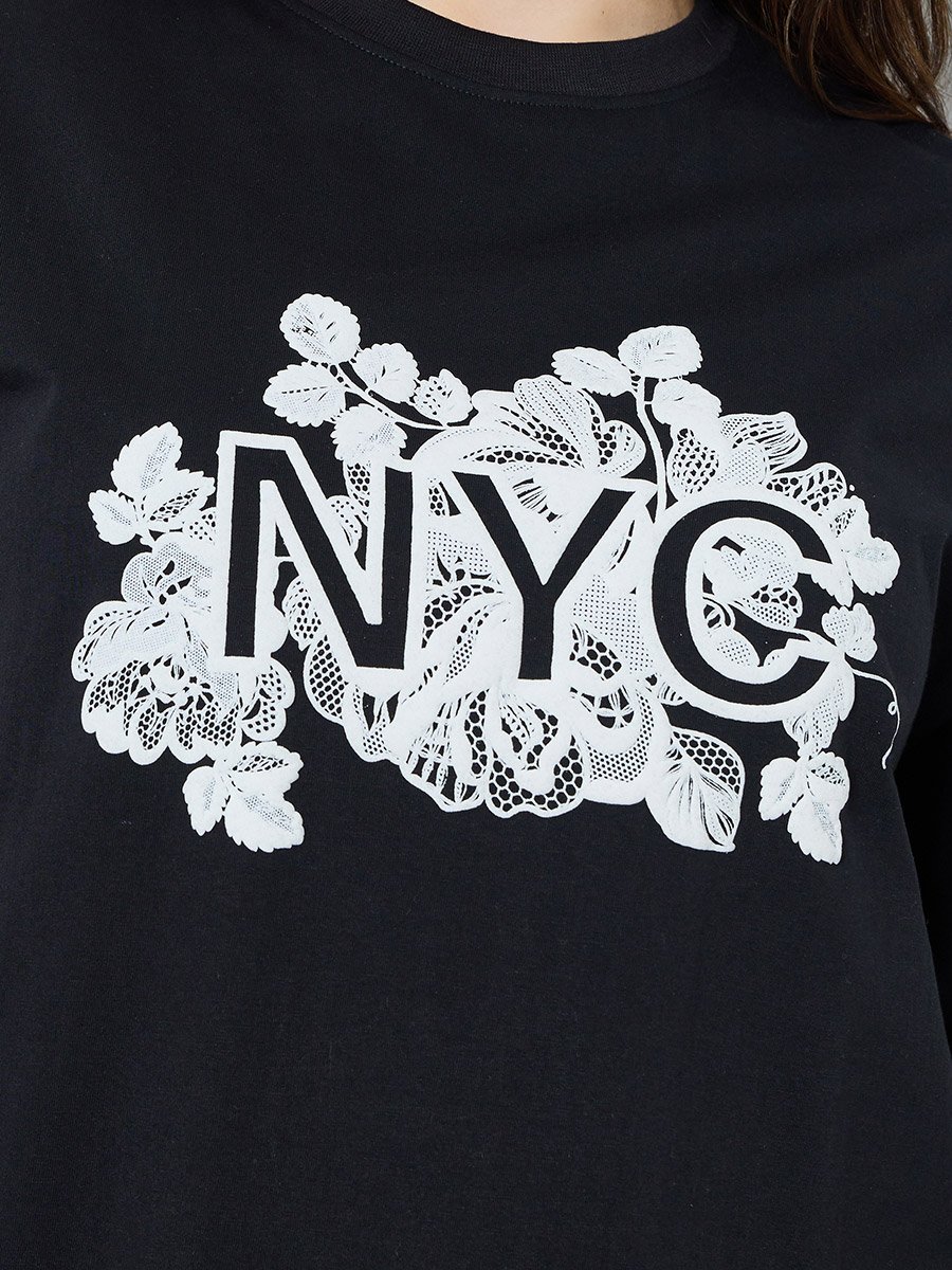 Black Oversized Puff Graphic Cotton T-Shirt