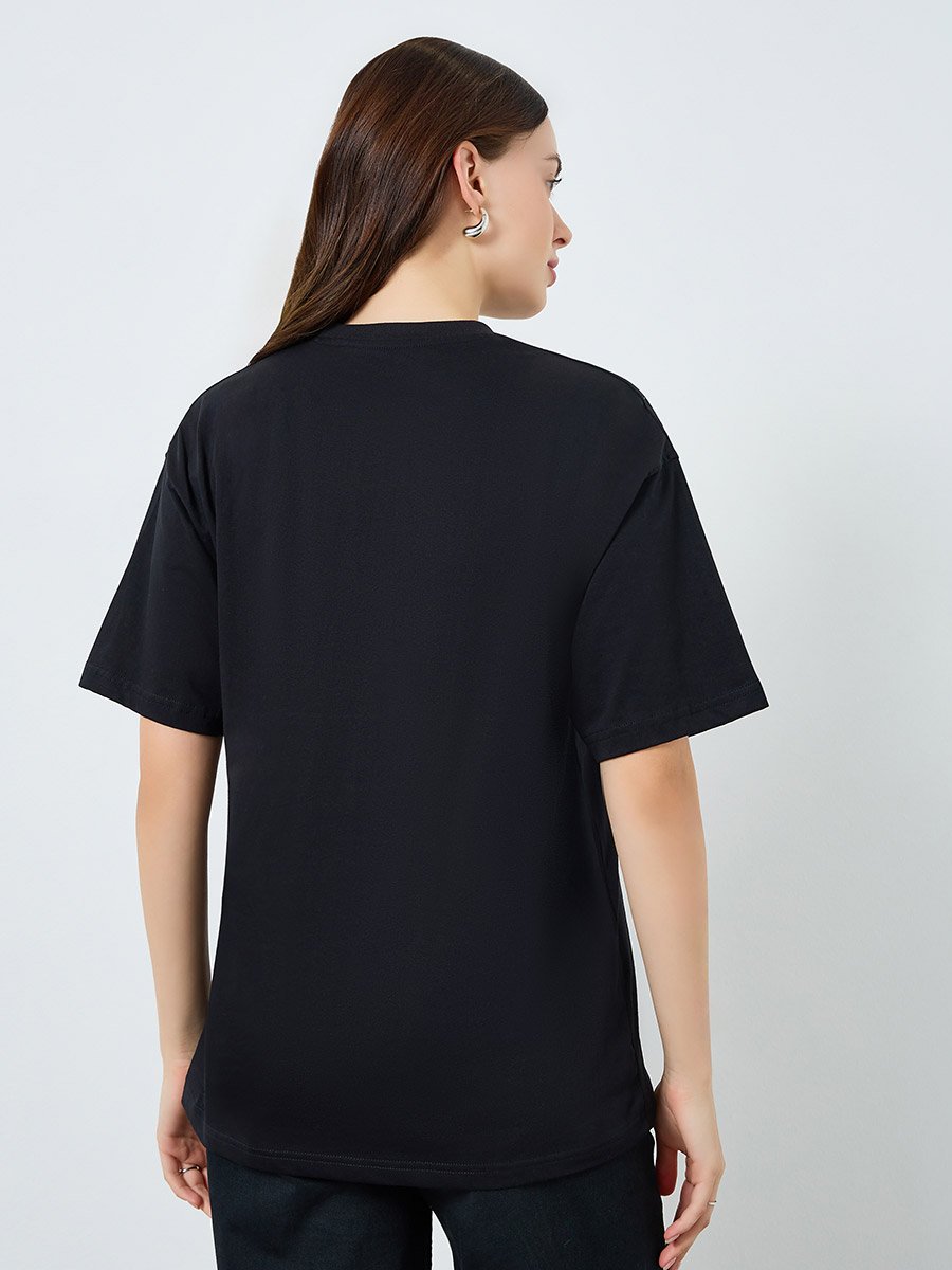 Black Oversized Puff Graphic Cotton T-Shirt