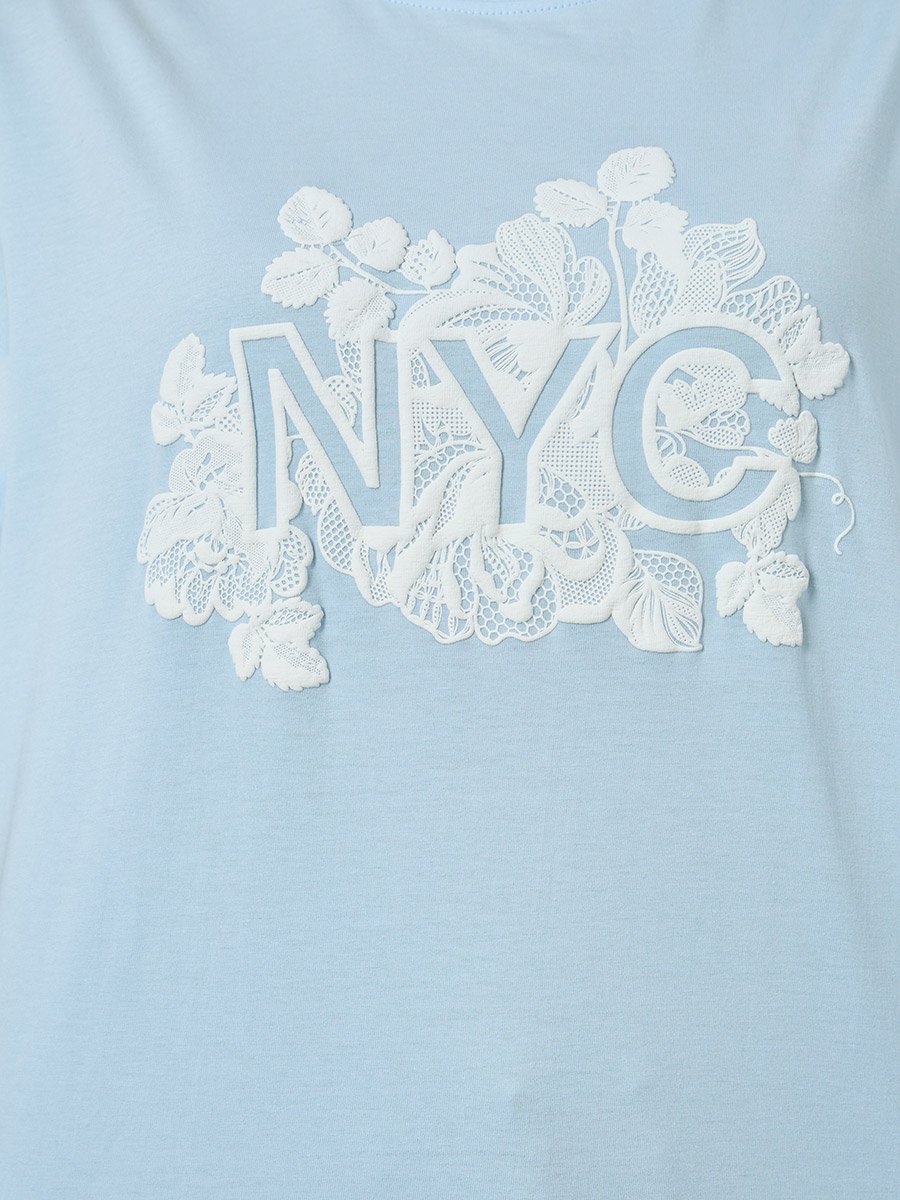 Blue Oversized Rubber Print Cotton T-Shirt