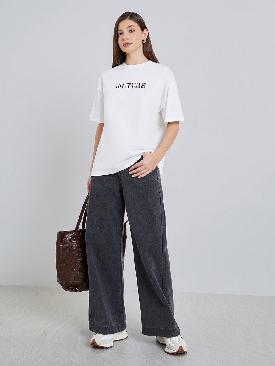 White Oversized Graphic Print Cotton T-Shirt
