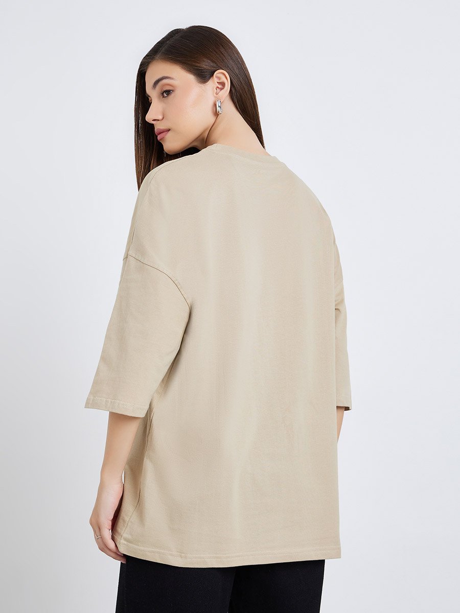 Women Khaki Graphic Oversized T-Shirt