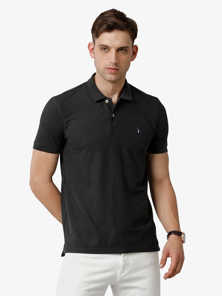 Men Black Plain Cotton Polo