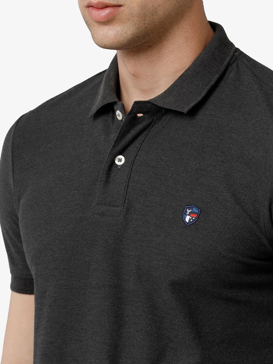 Men Black Plain Cotton Polo