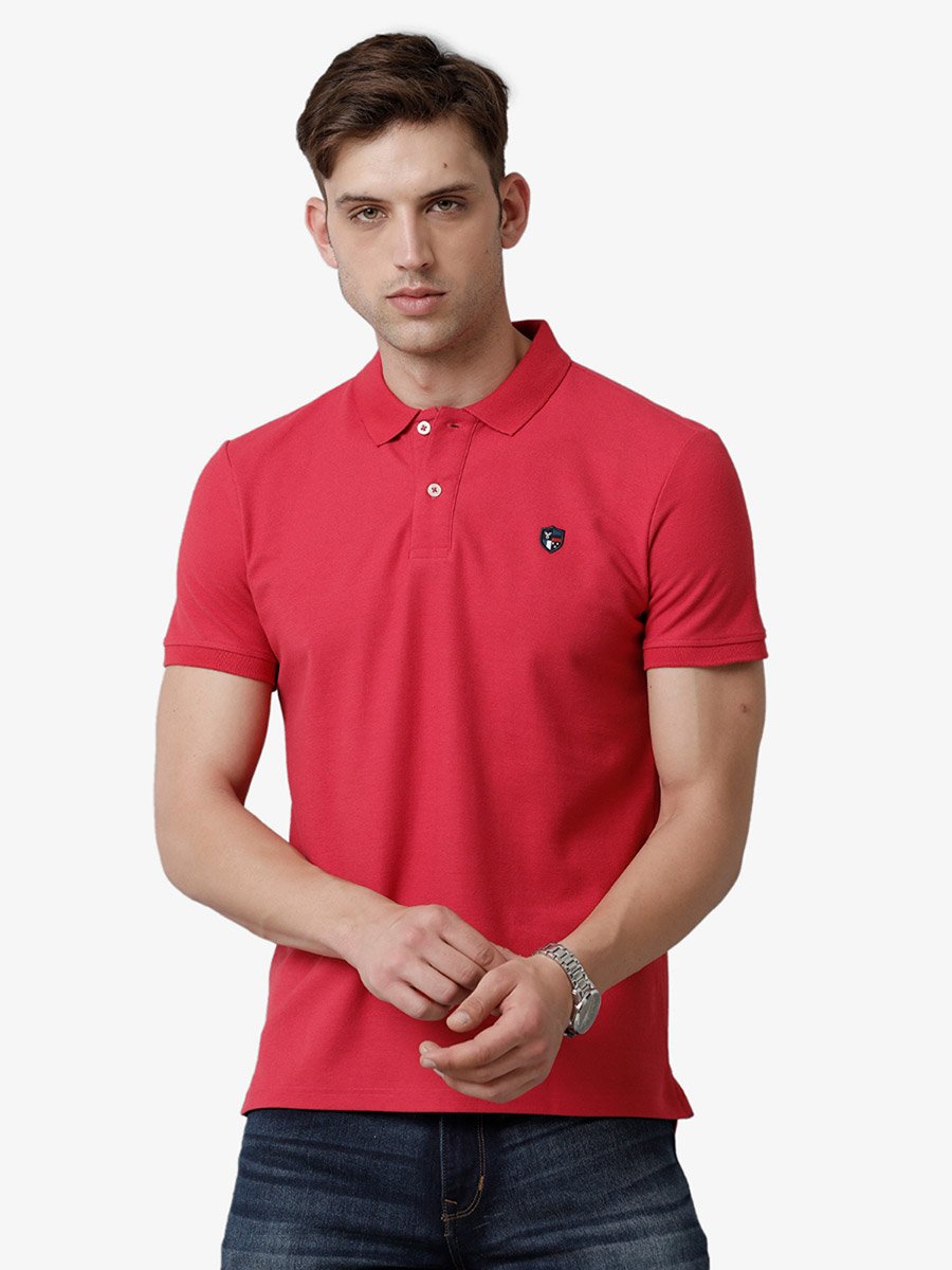 Men Red Plain Cotton Polo