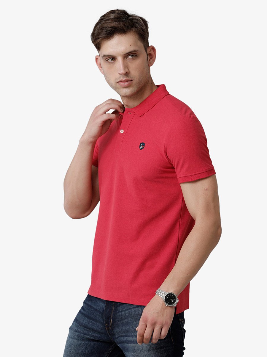Men Red Plain Cotton Polo