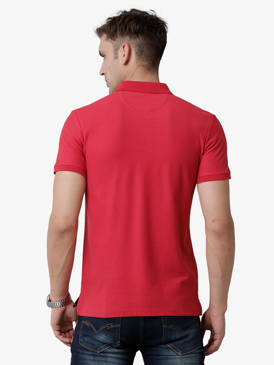 Men Red Plain Cotton Polo