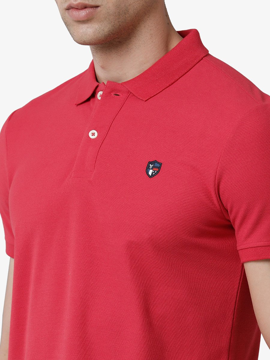 Men Red Plain Cotton Polo
