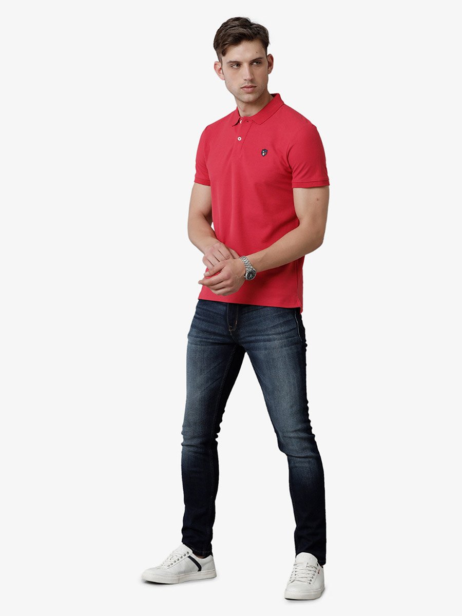 Men Red Plain Cotton Polo