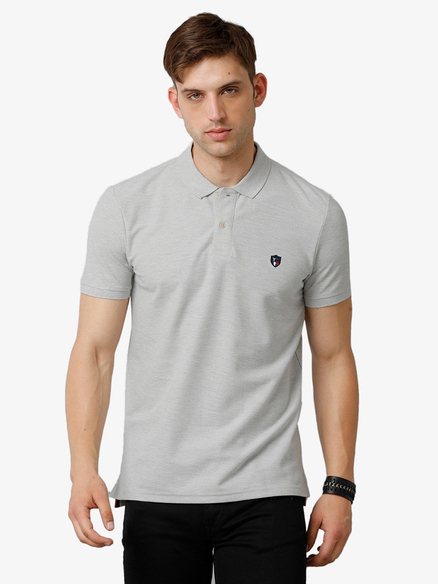 Men Grey Plain Cotton Polo