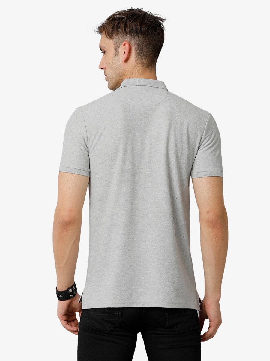 Men Grey Plain Cotton Polo