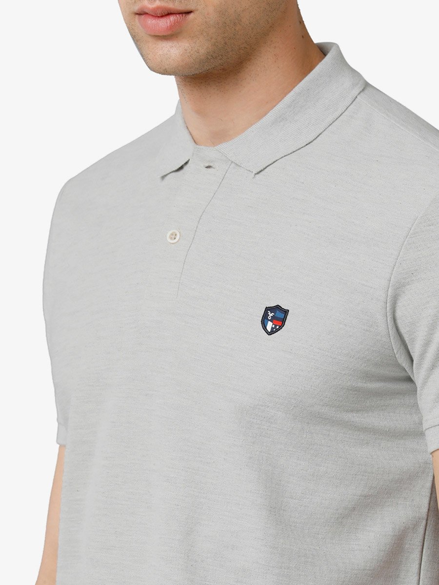 Men Grey Plain Cotton Polo