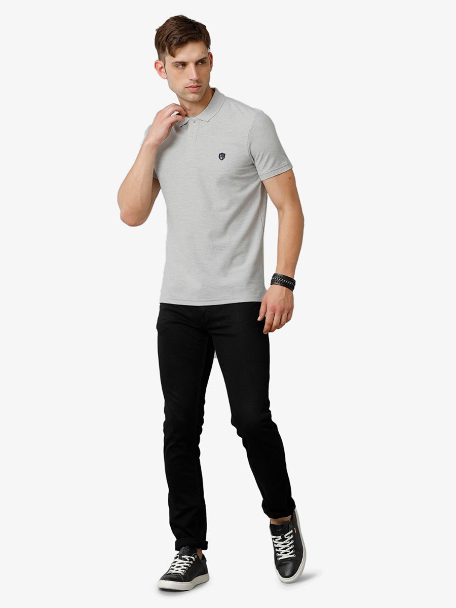 Men Grey Plain Cotton Polo