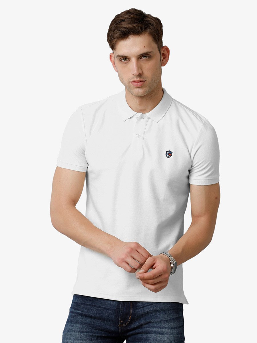 Men Plain White Cotton Polo
