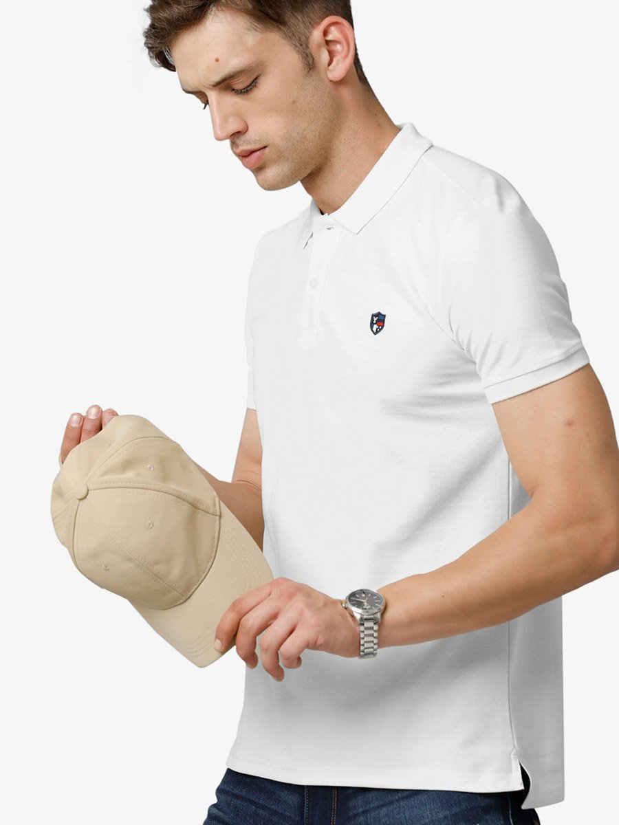 Men Plain White Cotton Polo