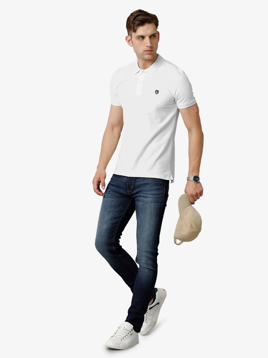 Men Plain White Cotton Polo