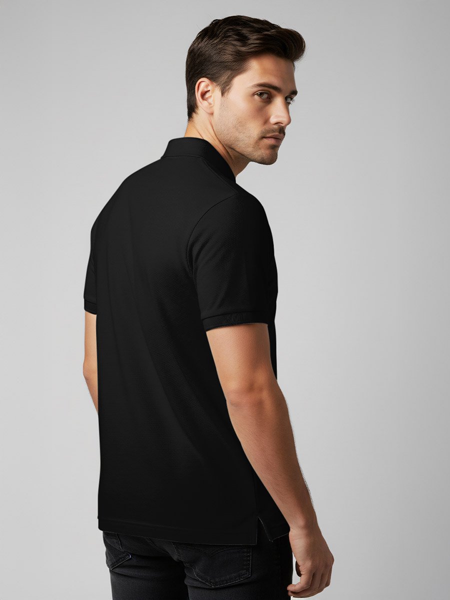 Men Black Cotton Polo with Pocket