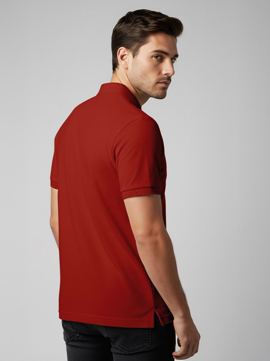 Men Rust Cotton Polo with Pocket