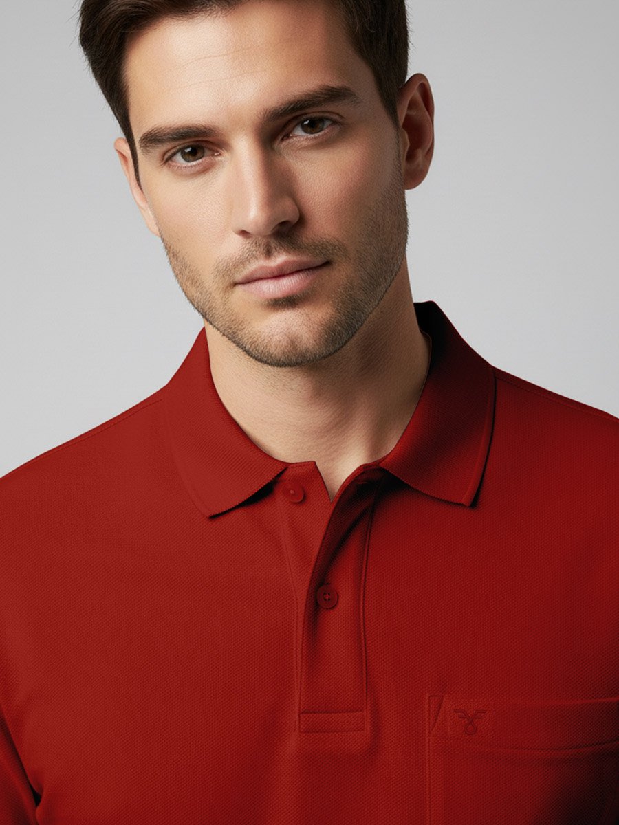 Men Rust Cotton Polo with Pocket