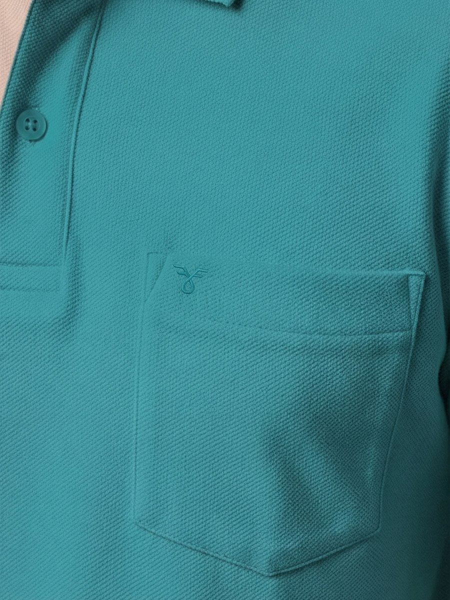 Men Textured Cotton Polo with Pocket
