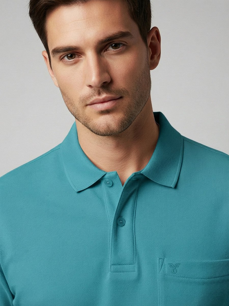 Men Textured Cotton Polo with Pocket