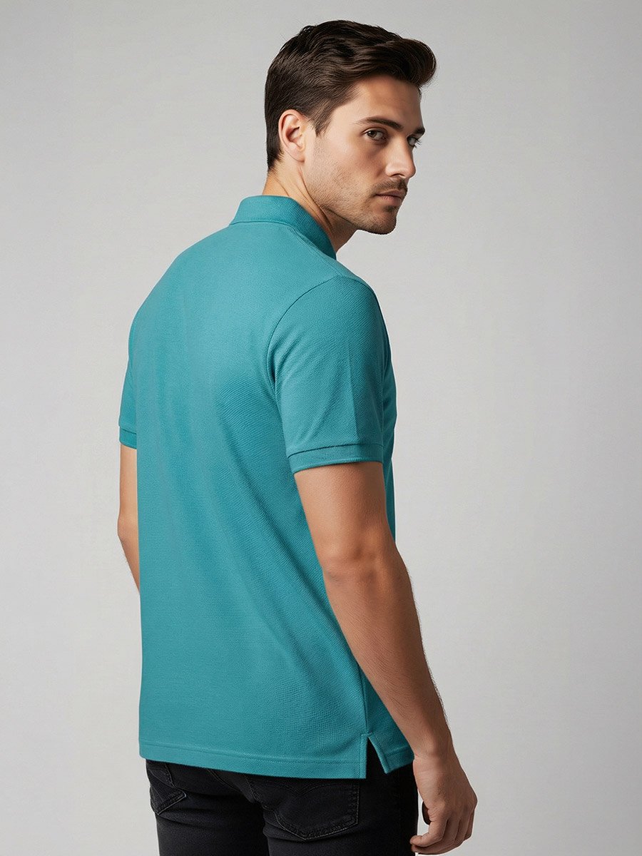Men Textured Cotton Polo with Pocket