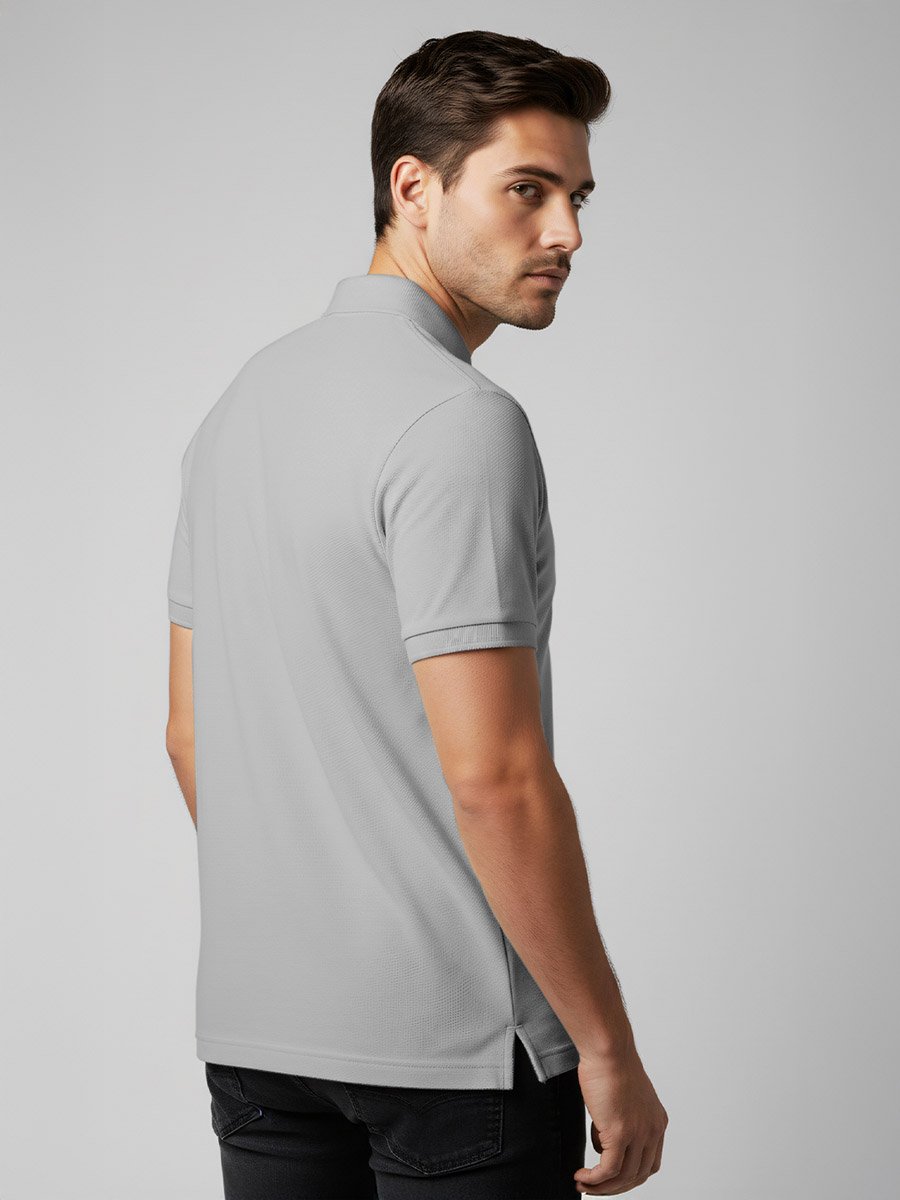 Men Grey Cotton Polo with Pocket