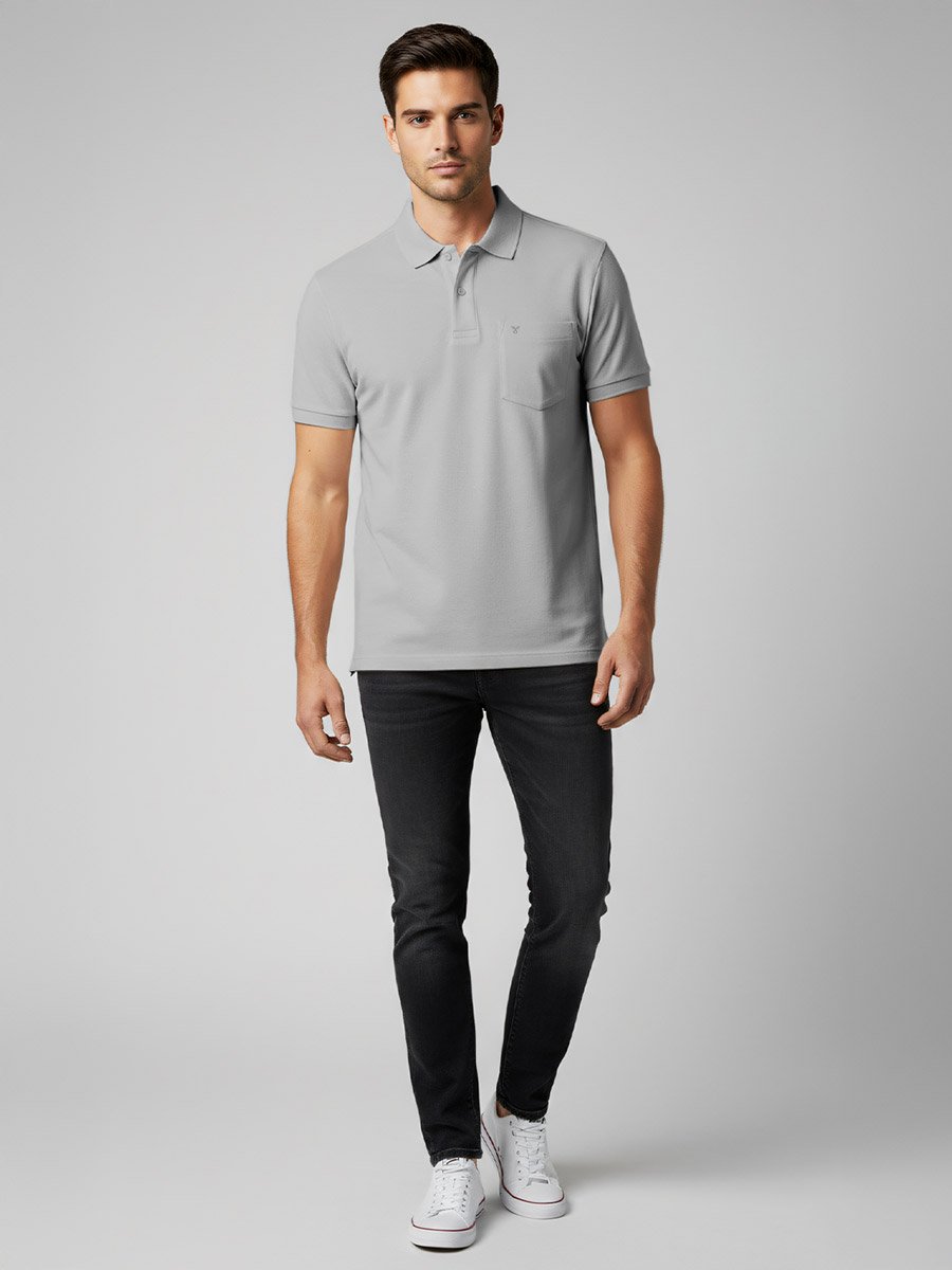 Men Grey Cotton Polo with Pocket