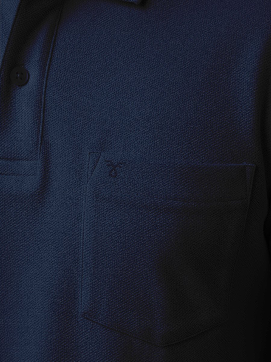 Men Navy Blue Cotton Polo with Pocket