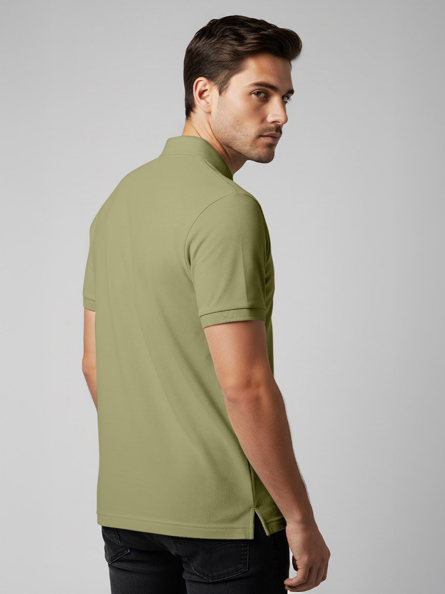 Men Olive Cotton Polo with Pocket