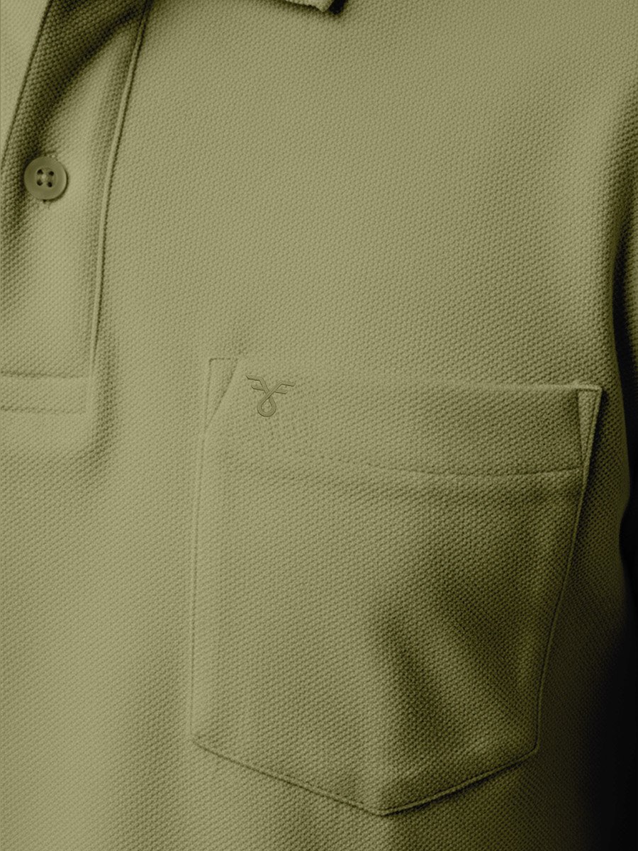 Men Olive Cotton Polo with Pocket